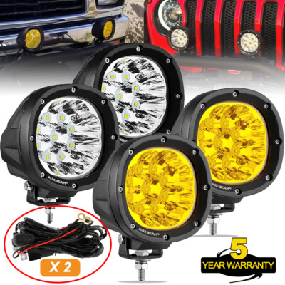 AUXBEAM 4PCS 4Inch LED Work Lights White Amber Pods Driving Offroad Truck Lamps