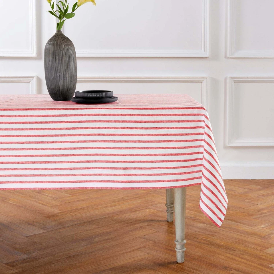 Solino Home Rectangle Linen Tablecloth for Fall, Dining Decor - Madison Stripe