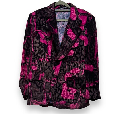 Vintage Kaswani’s Velvet Blazer Animal Print Purple Black Women’s Size M 