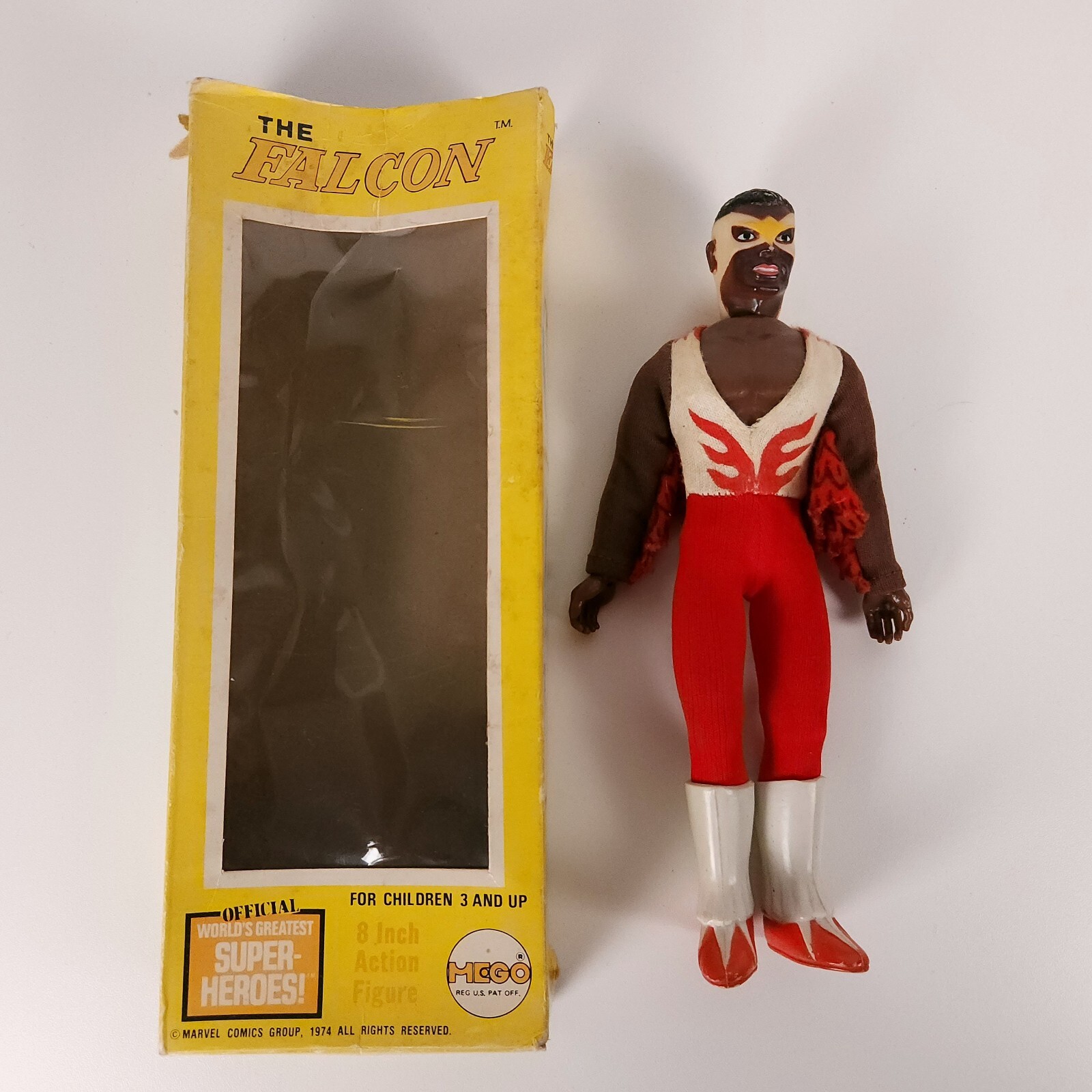 Vintage 1974 Mego Marvel World's Greatest Falcon 8-Inch Figure - READ COND.