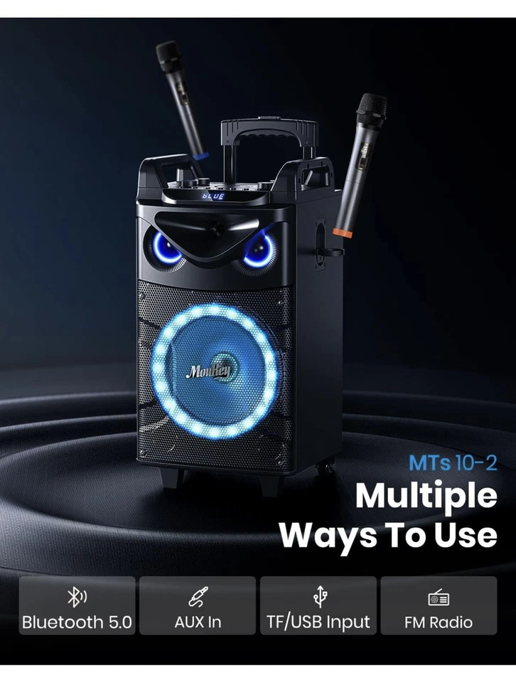 Moukey Portable Party Speaker Bluetooth Singing Machine With 2 Wireless Mics JP - Image 3 of 4