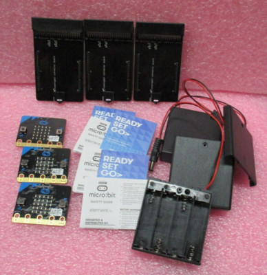 3x BBC micro:bit v1 Go Start Kit w/Microbit, AdapterBoard, Battery Pack & Guide