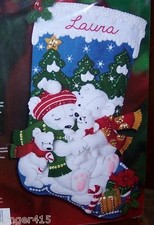 Bucilla POLAR BEARS Felt Christmas Stocking Kit RARE original not second/reprod,