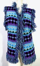Vintage 70s Campus Boho Hippy Fringe Southestern Swing Sweater Vest M L