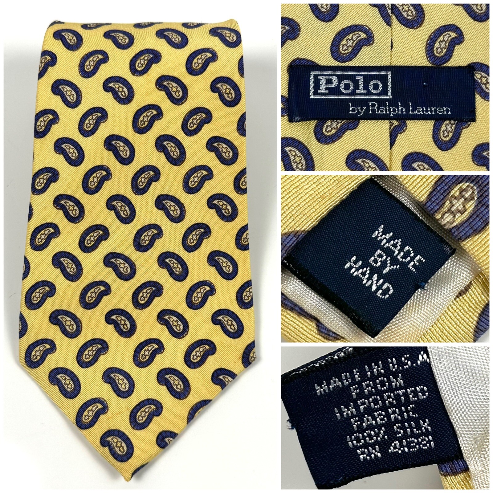 VTG Neck Tie Handmade USA Polo Ralph Lauren Paisley Imported Silk Yellow Purple