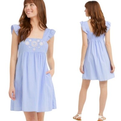 NWT Draper James Maddie Embroidered Babydoll Mini Dress Blue XXL Retail $158