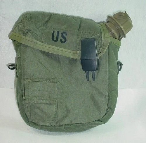 CANTEEN 2 QUART COLLAPSIBLE & OD COVER NO STRAP US Military w Alice Clips USED