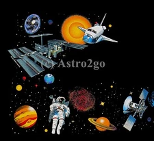 SPACE WRAP-Shuttle Station Saturn Planets Jupiter Astronomy 2 Sided Kids T Shirt