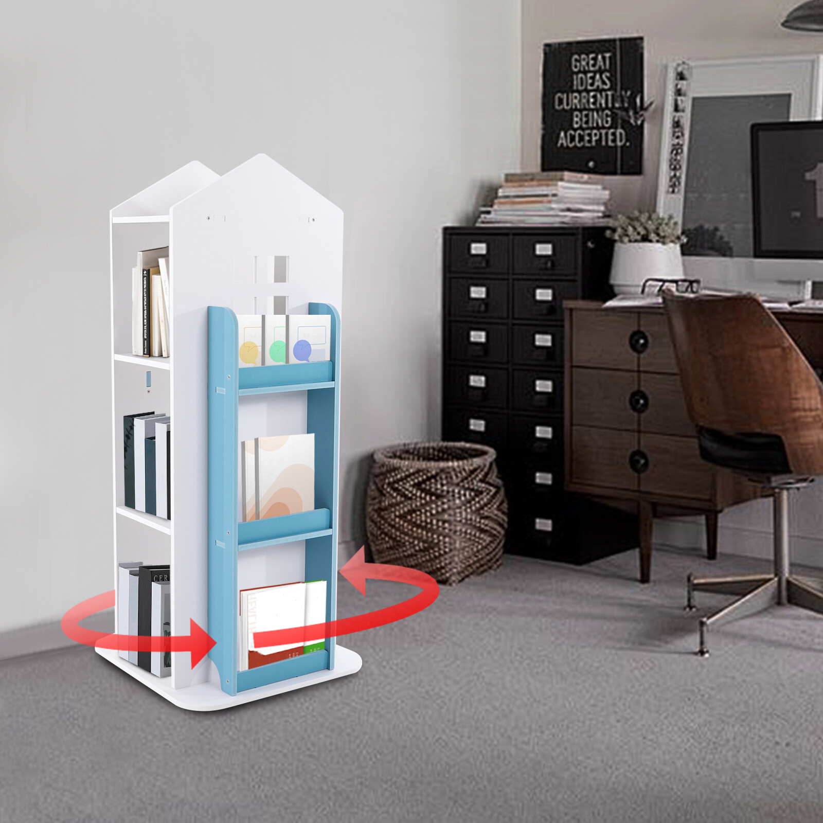 360 Degree Rotating Bookshelf Freestanding Display Storage Rack