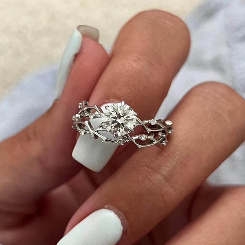 Conjunto de anel de diamante IGI GIA laboratório cultivado certificado corte redondo ouro branco 14k 1,15 quilates - Imagem 3 de 4