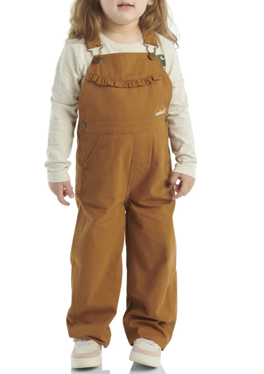 Carhartt Canvas Ruffle Front Overalls for Babies or Toddlers, Brown, size 6M