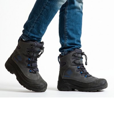 Columbia Bugaboot Plus IV Snow Boots Kids Size 3 Grey Blue Waterproof Omni-Heat