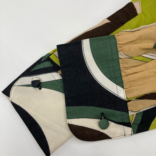 Emilio Pucci 3ERI61 Green x Black Cotton Front Gathered Belted Print Maxi Dr... - Picture 9 of 11