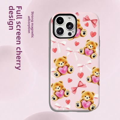 Super Cute Bear Bow Phone Case   Pink Girl Aesthetic for iPhone 11-15 Pro Max