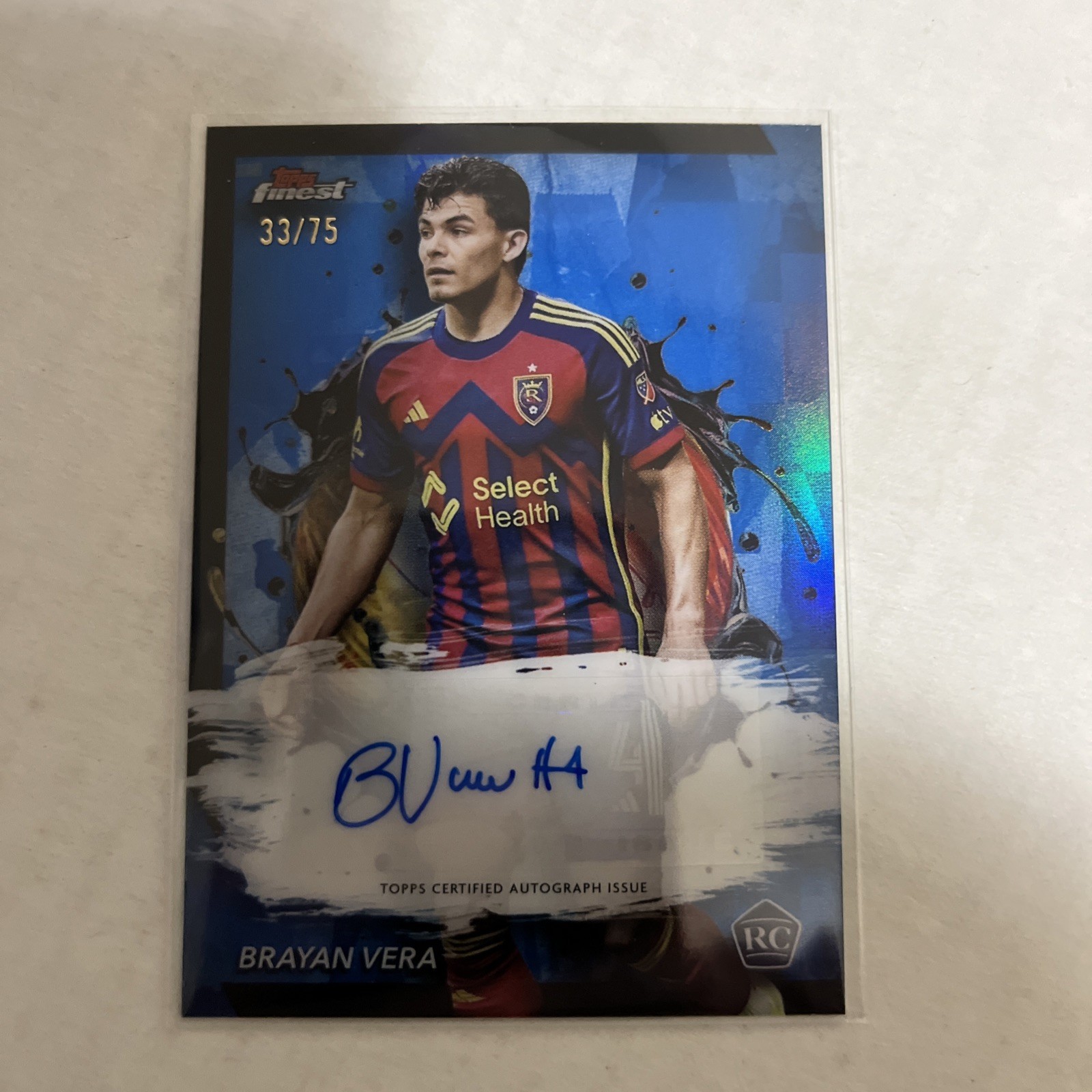 2024 Topp Finest MLS Brayan Vera Blue #33/75 Rookie Autograph RSL view 1