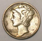 1945 S Mercury Winged Head Dime 10 Cents Silver Coin VF