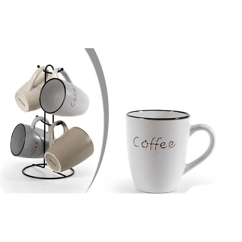 SET 4 TAZZE MUG CON STAND IN METALLO DA 360ML IN DECORO ASSORTITO OKX