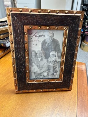 Ornate Gold Frame 4x6 Studded Baroque Style Dark Wood Textured Accent