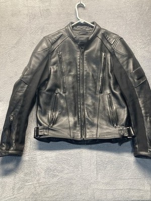 Wilsons Leather Mens Black Long Sleeve Full-Zip Motorcycle Jacket Size Small