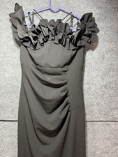 Xscape Scuba‑Crepe Off‑The‑Shoulder Ruffle Formal Gown – Black – Size 8