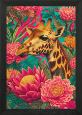 Giraffe in Floral Jungle Framed Wall Art Poster Canvas Print Picture