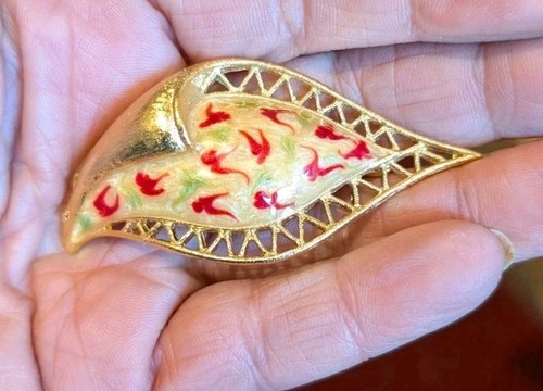 Vintage red And cream Enamel brooch new listing