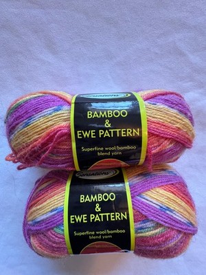 Sensations- Bamboo & Ewe Superfine Blend Sock Yarn- Bright Multi  Lot 2 Skeins