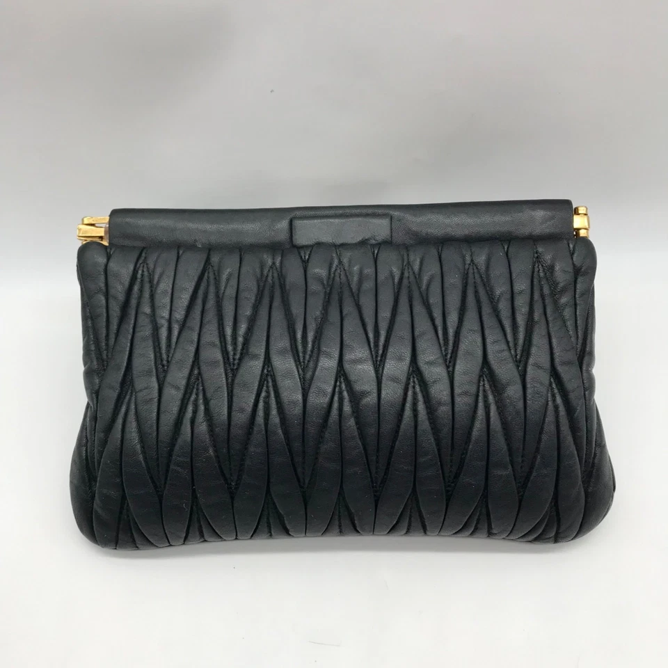 Miu Miu Black Nappa Leather Matelasse Clutch - Image 2 of 4