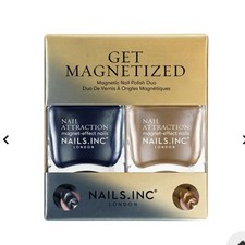 Nails INC Get Magnetized Nail Magnetic Polish.  Gold & Gunmetal Blue New In Box