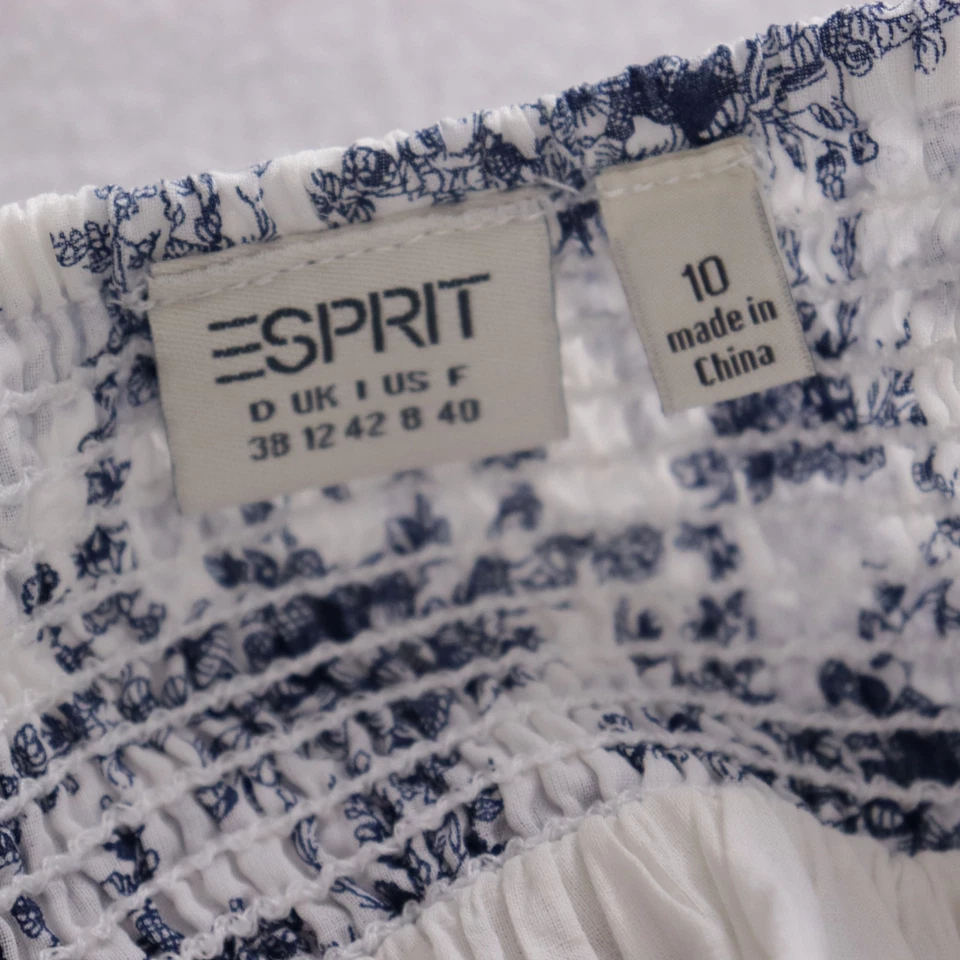 Maxi Vestido Esprit Mujer Talla 12 Blanco Azul Floral Campesino Cottagecore Delft Foto 3 de 4