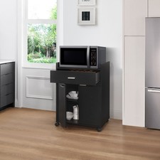 Muebles Marca Kings - Carro Microondas Cocina con 1 Cajón y 2 Puertas, Negro