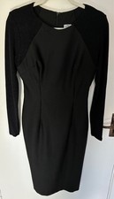 Diva Catwalk Black Midi Stretch Pencil Dress Black Lurex Long Sleeves Size Large