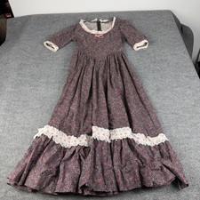 VTG Prairie Floral Dress Womens Small Black Maxi Ruffle Lace Cottagecore Boho