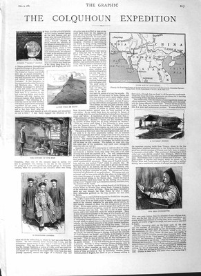 Original alter antiker Druck 1882 Colquhoun Expedition Yamen Canton Yunna 19.