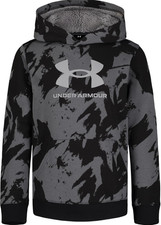 Under Armour Boys Youth Size M Geometric Camo Print Hoodie Black Grey NWOT