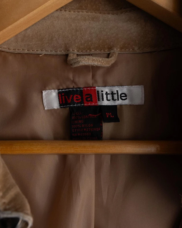 Vintage Live A Little Suede Leather Jacket Tan Women's Large Y2K Chic Preppy - Image 3 of 4