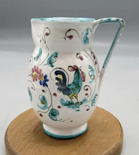 Italy DERUTA Rooster Pottery Pitcher Hand Painted Majolica 12 ounce