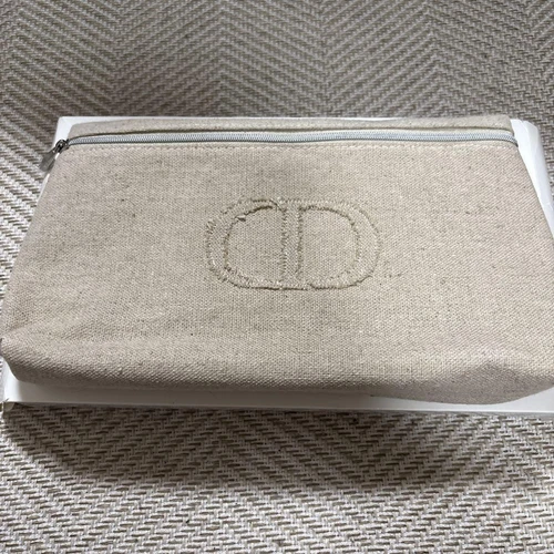Sac en toile beige pochette moyen brodée logo Dior