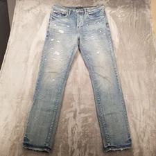 Purple Brand Mens P005 Straight Leg Jeans Size 33x33 Blue Button Fly Distressed