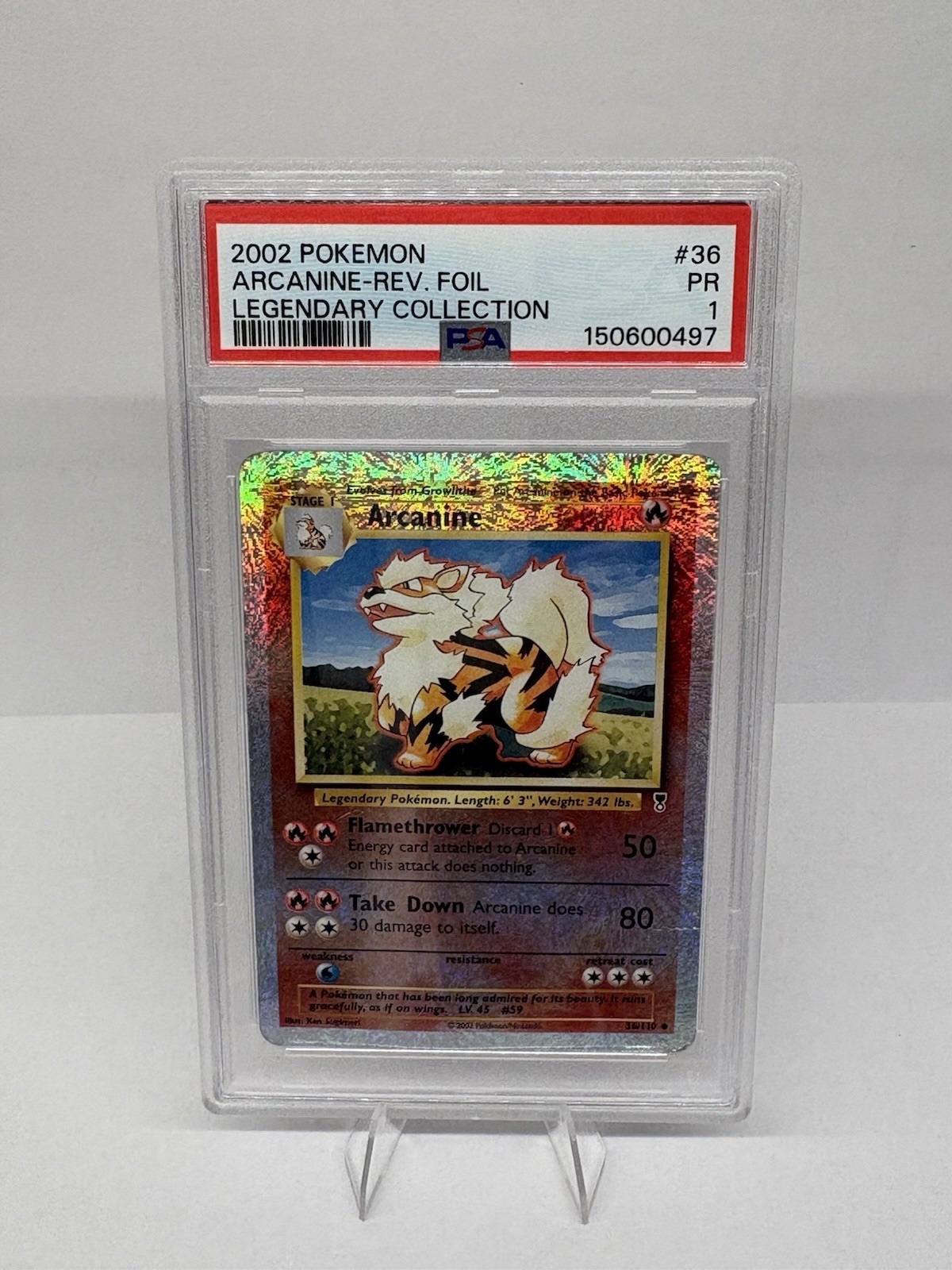 PSA 1 Arcanine 36/110 2002 Legendary Collection Reverse Holo Rare Pokemon Card