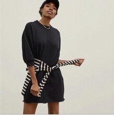 NEW Everlane Track Organic Cotton Long-Sleeve Black Sweatshirt Mini Dress Small