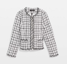 NEW WHITE HOUSE BLACK MARKET WHBM 215 BRAIDED TRIM TWEED JACKET SZ 10