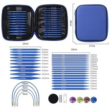 Rundstricknadeln Set austauschbar 13 Paar 3,0-10,0 mm 10 cm Blau Etui Aluminium