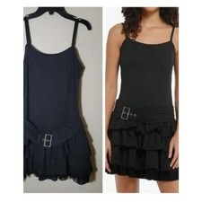 Hot Topic | Black Ruffle Tiered Belted Cami Mini Dress Goth Grunge Whimsigoth M