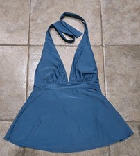 OLD NAVY Women's Halter Tankini Top Padded Flared Swim Beach Blue Green Large