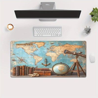 40*90cm1pc Customizable World Map Desk Mat with Compass & Anchor Design - Non-Sl
