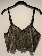 Vintage Lady Cameo Crop Camisole Lingerie Nylon Gold Black Lace Women  s Size M