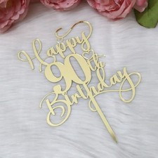 Happy 90th Birthday Cake Topper,Mirrored Gold Acrylic Birthday