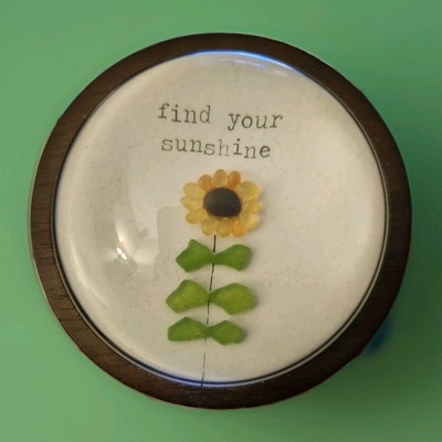 Find Your Sunshine Sunflower Yellow 3.5 x 3.5 Glass Paperweight New