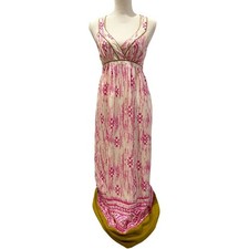 Ann Taylor Loft Womens Pink Cream Ikat Print Criss-Cross Back Silk Maxi Dress 4
